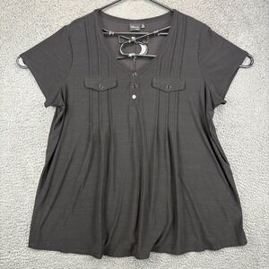 ELIE MCCARTY Woman Black Pleated Pocket Tunic Shirt Top‎ 3X Polyester Spandex